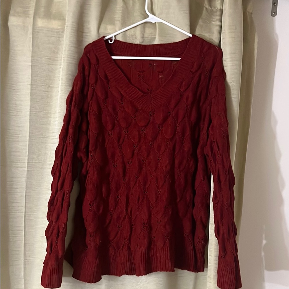Red V-Neck Chunky Knit Sweater